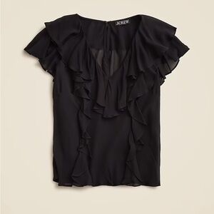 J. Crew Black Ruffle Chiffon Blouse Top Short Sleeve S